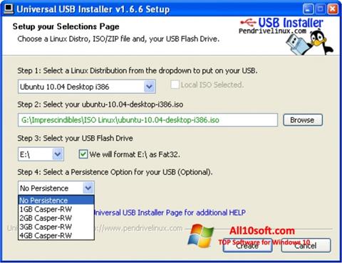 Ekrānuzņēmums Universal USB Installer Windows 10