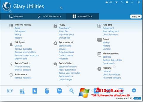 Ekrānuzņēmums Glary Utilities Pro Windows 10
