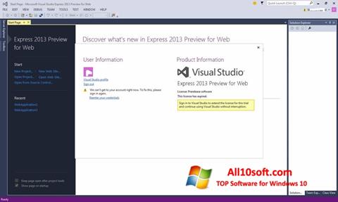 Ekrānuzņēmums Microsoft Visual Studio Windows 10