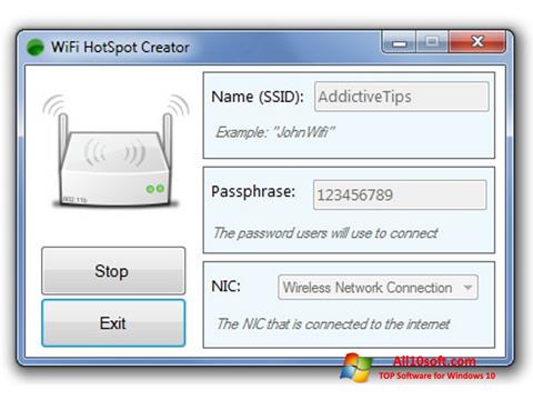 Ekrānuzņēmums Wi-Fi HotSpot Creator Windows 10