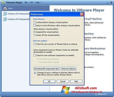 Ekrānuzņēmums VMware Player Windows 10
