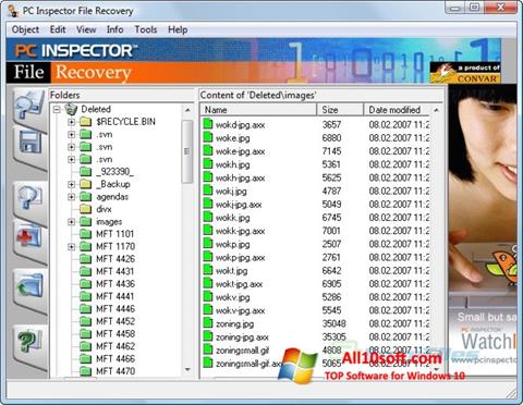 Ekrānuzņēmums PC Inspector File Recovery Windows 10