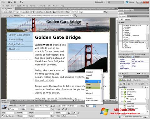 Ekrānuzņēmums Adobe Dreamweaver Windows 10