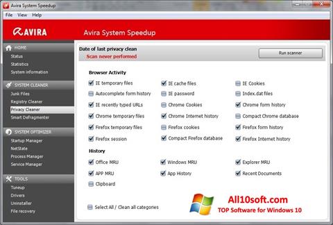 Ekrānuzņēmums Avira System Speedup Windows 10