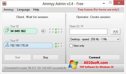 Ekrānuzņēmums Ammyy Admin Windows 10