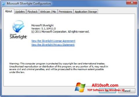 Ekrānuzņēmums Microsoft Silverlight Windows 10