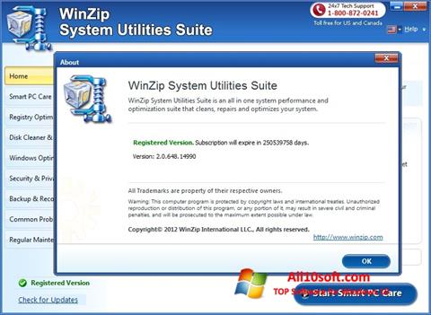 Ekrānuzņēmums WinZip System Utilities Suite Windows 10
