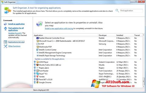 Ekrānuzņēmums Soft Organizer Windows 10