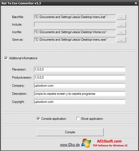 Ekrānuzņēmums Bat To Exe Converter Windows 10