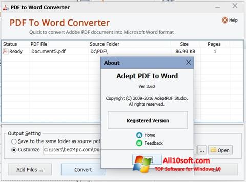 Ekrānuzņēmums PDF to Word Converter Windows 10