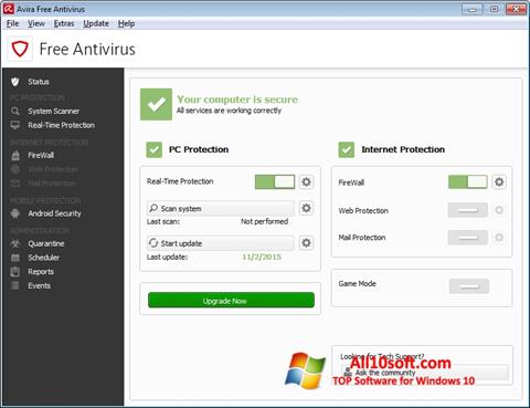 Ekrānuzņēmums Avira Free Antivirus Windows 10