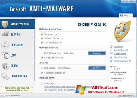 Ekrānuzņēmums Emsisoft Anti-Malware Windows 10