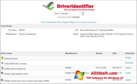Ekrānuzņēmums Driver Identifier Windows 10