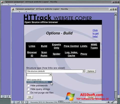 Ekrānuzņēmums HTTrack Website Copier Windows 10