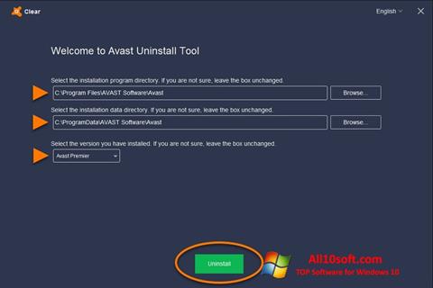 Ekrānuzņēmums Avast Uninstall Utility Windows 10