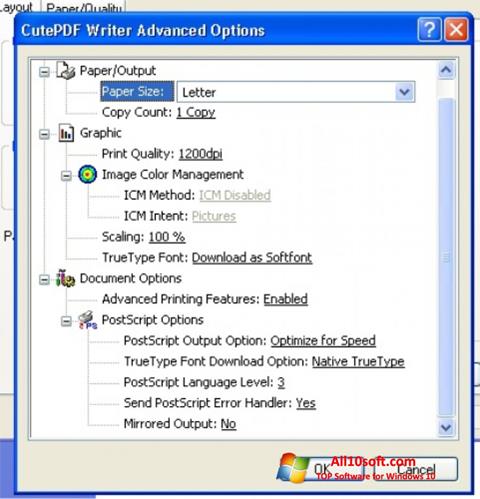 Ekrānuzņēmums CutePDF Writer Windows 10