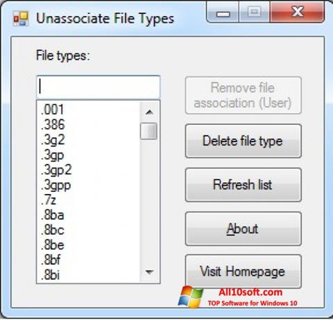 Ekrānuzņēmums Unassociate File Types Windows 10