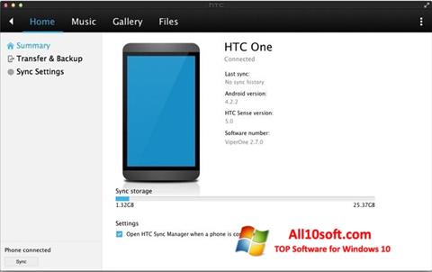 Ekrānuzņēmums HTC Sync Windows 10