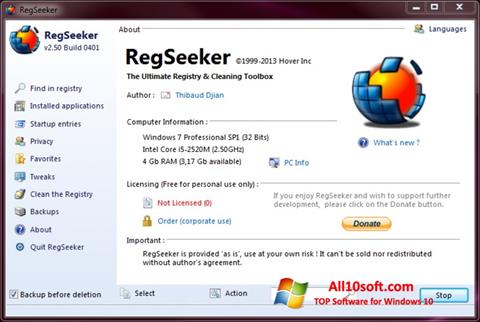 Ekrānuzņēmums RegSeeker Windows 10