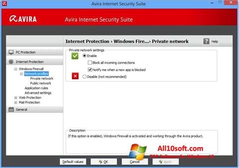Ekrānuzņēmums Avira Internet Security Windows 10