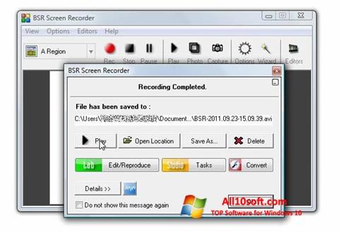 Ekrānuzņēmums BSR Screen Recorder Windows 10