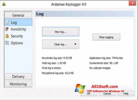 Ekrānuzņēmums Ardamax Keylogger Windows 10