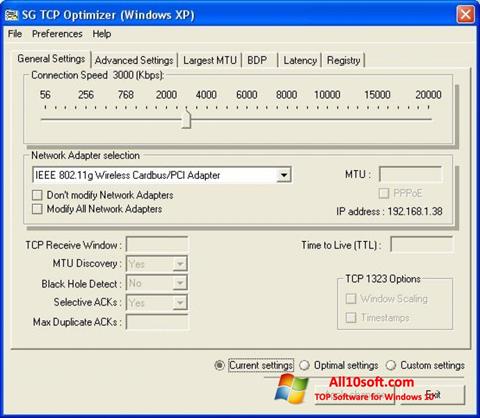 Ekrānuzņēmums TCP Optimizer Windows 10