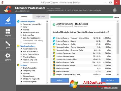 Ekrānuzņēmums CCleaner Windows 10