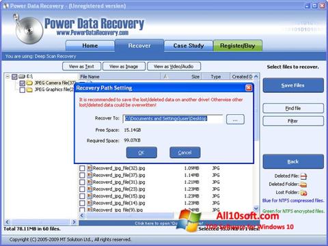 Ekrānuzņēmums Power Data Recovery Windows 10