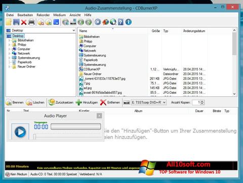 Ekrānuzņēmums CDBurnerXP Windows 10