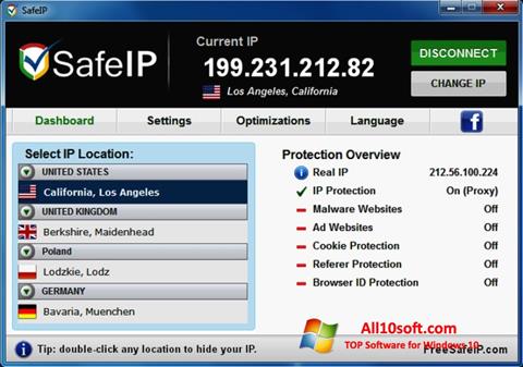 Ekrānuzņēmums SafeIP Windows 10