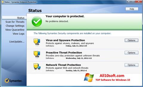 Ekrānuzņēmums Symantec Endpoint Protection Windows 10