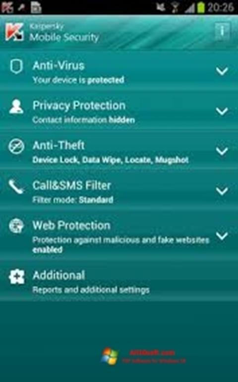 Ekrānuzņēmums Kaspersky Mobile Security Windows 10