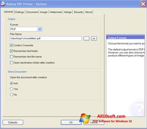 Ekrānuzņēmums BullZip PDF Printer Windows 10